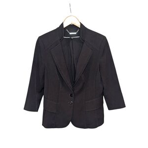 White House Black Market Tailored Button Front 3/4 Sleeve Black Blazer Size 14